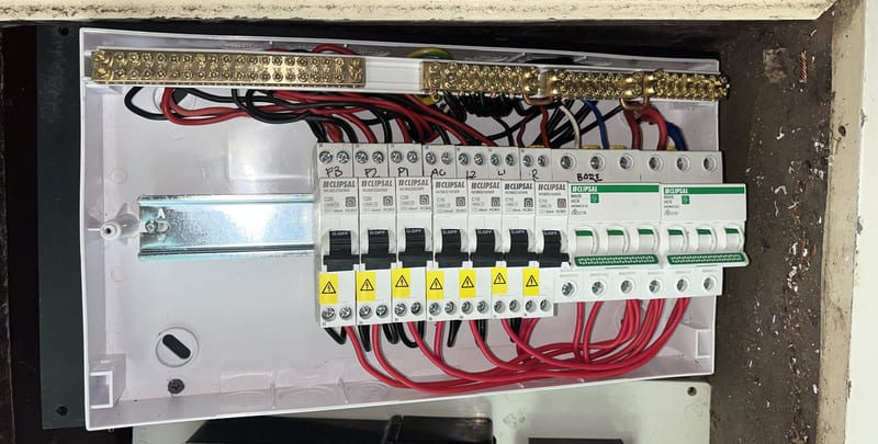 circuit breaker trips - electrical switchboard showing all circuit breakers in their working positions